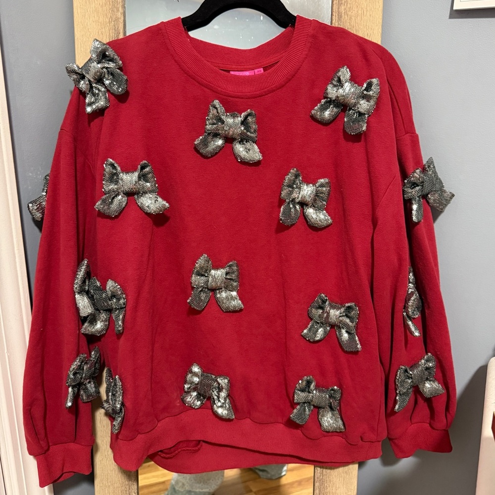 Queen of Sparkles maroon bow sweater!